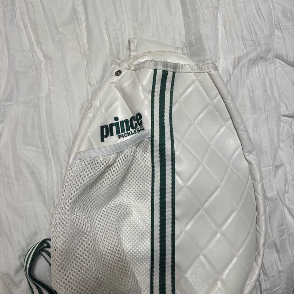 Prince Quilted White Pickleball Bag with Green Stripes